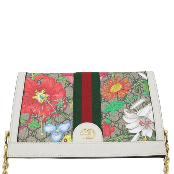 Gucci  Ophidia Web Small GG Floral Canvas Chain Shoulder Bag Off White 503877 - Picture 4 of 13